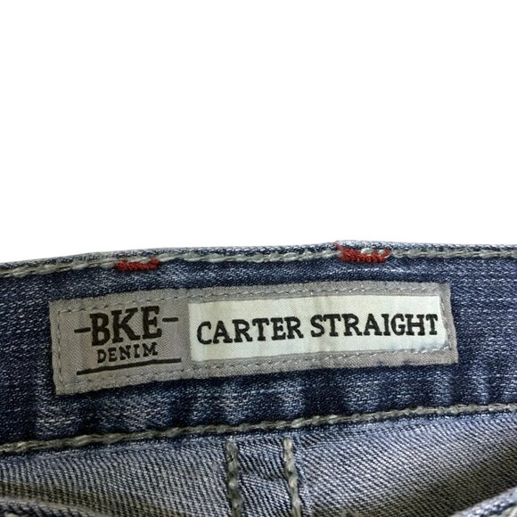 BKE Mens 33R Carter Straight Jeans Blue Denim Zip Fly Medium‎ Wash Stretch - Picture 8 of 16